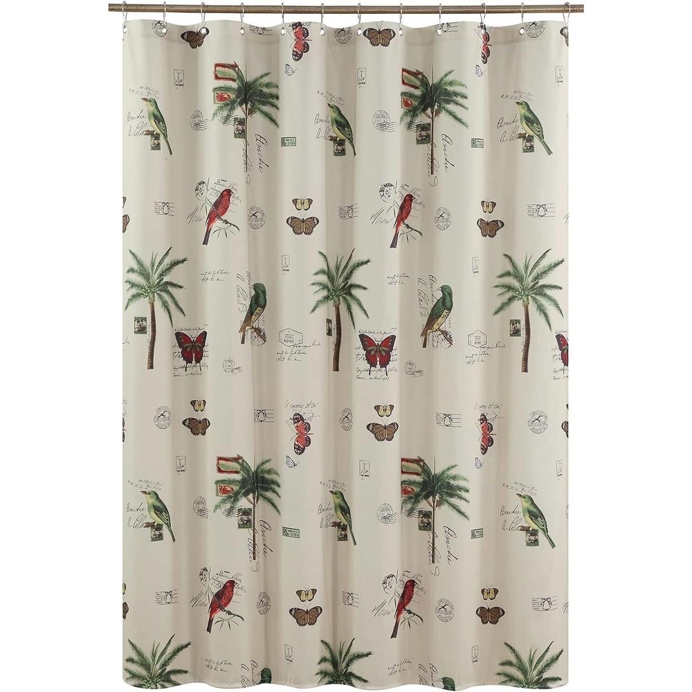 Terrasse Shower Curtain Waterproof Fabric Cardinal Butterfly Palm Trees Postage